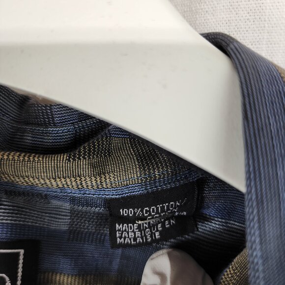 Gillio Dress Shirt XXL Hidden Button Down Collar Gray Blue Tan Abstract Stripe - Picture 3 of 5